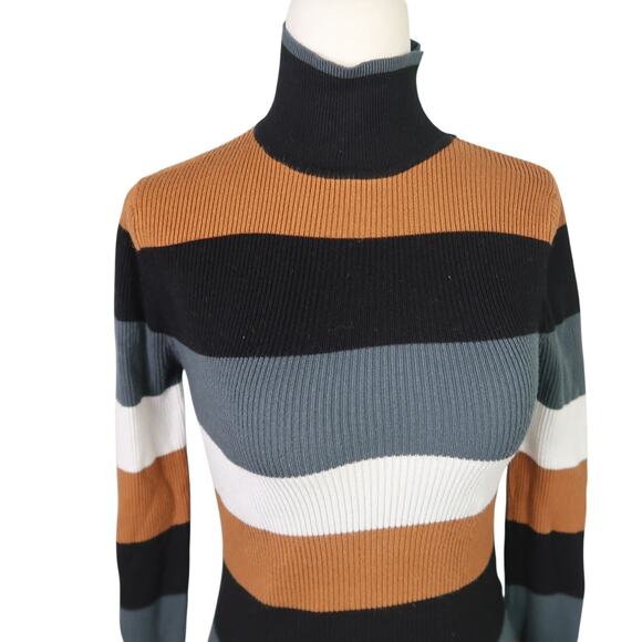 Zara black tan grey white ribbed knit turtleneck sweater S - Picture 2 of 5